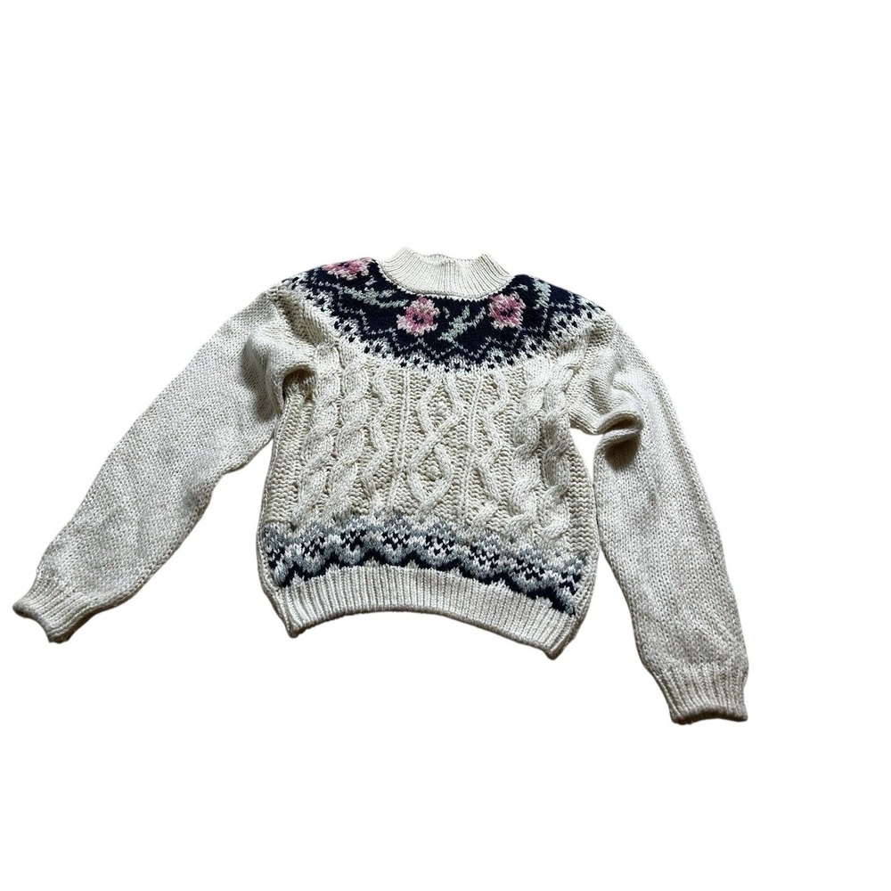 Vintage Jamie Scott Floral Sweater Hand‎ Knit Size Small Cottagecore Grandmacore